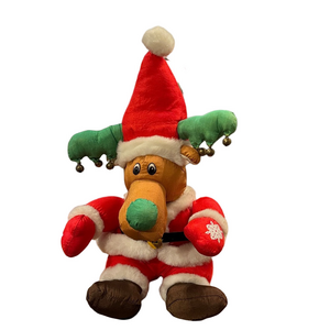 Festive Plush Santa Reindeer with Hat and Little Bells